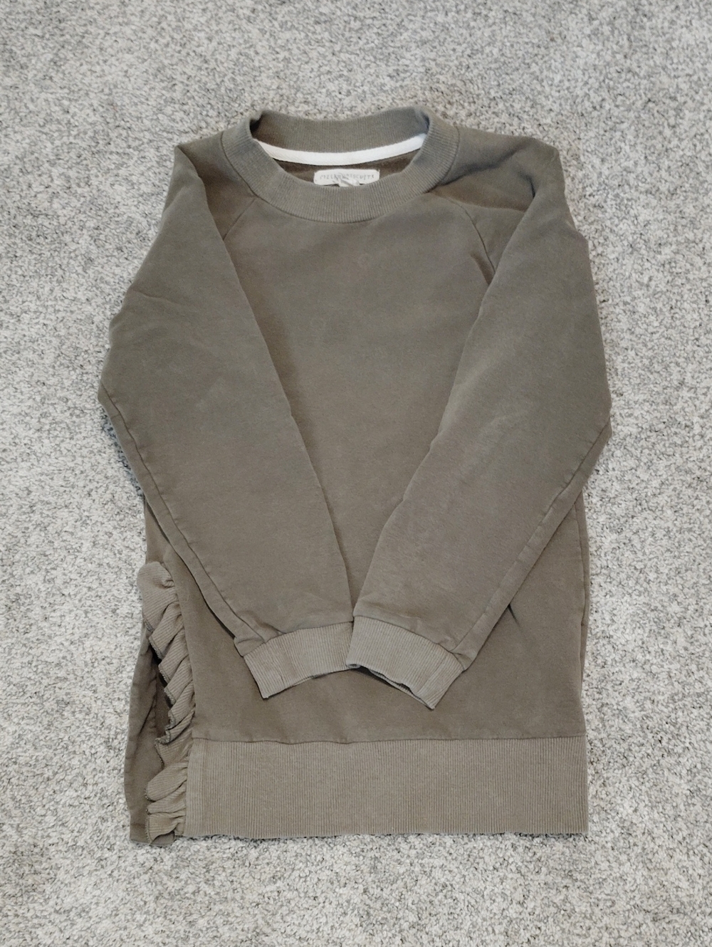 Girls Olive Ruffle Hem Crewneck Sweatshirt